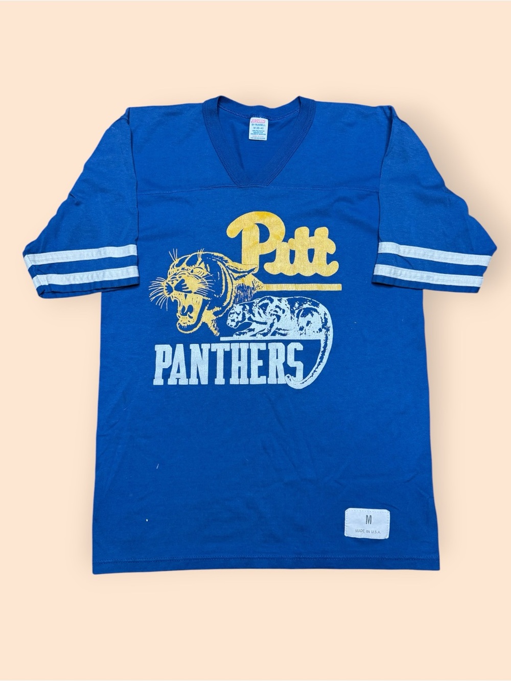 Vintage 1980s Distressed Pitt Panthers T Shirt Medium Blue Vtg Pittsburgh 80s